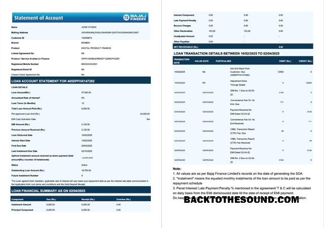 Düzenlenebilir İndir Hindistan Bajaj Finserv Hesap Özeti of Hesap Word and PDF Şablon, 2 pages Örnek