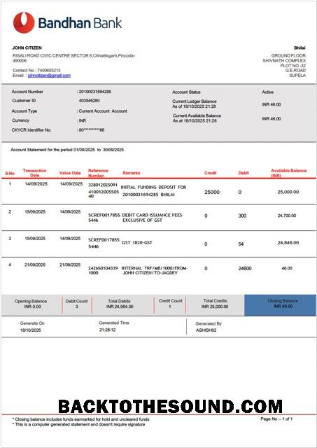 İndir Hindistan Bandhan Banka Hesap Hesap Özeti Word and PDF Örnek taslak