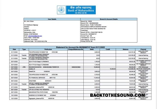 İndir Hindistan Banka of Maharashtra Hesap Özeti for Hesap Word and PDF Örnek örnek