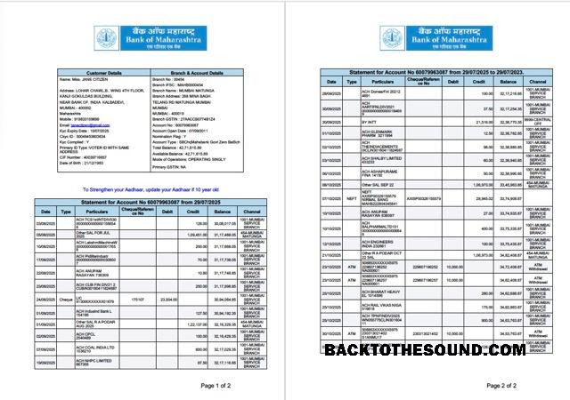Yüksek Kalite İndir Hindistan Banka of Maharashtra Hesap Özeti of Hesap Word and PDF Şablon, 2 pages Örnek