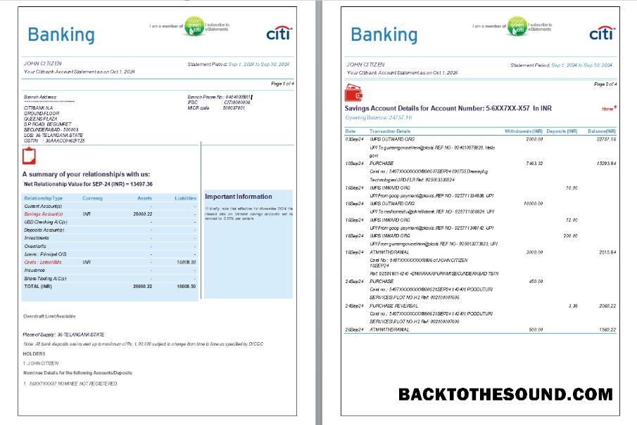İndir Hindistan Citibank Banka Hesap Özeti, 6 pages, 1 2 scr Örnek tasarım