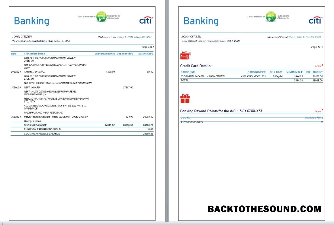 İndir Hindistan Citibank Banka Hesap Özeti, 6 pages, 3 4 scr Örnek örnek