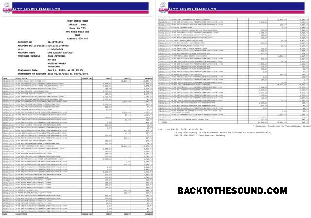 Gerçekçi İndir Hindistan City birlik Banka Hesap Özeti of Hesap Word and PDF Şablon, 2 pages Örnek