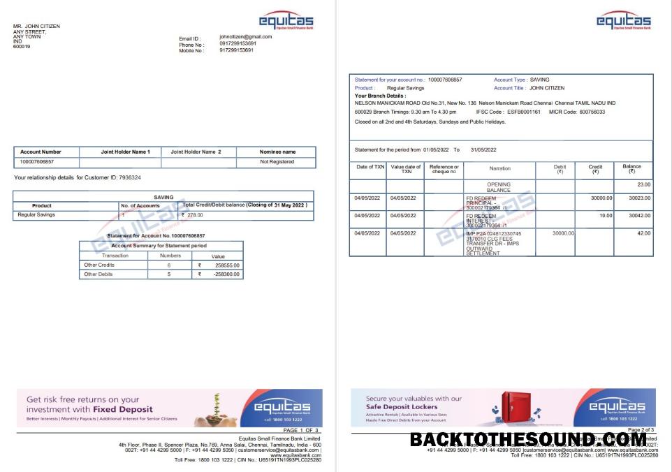 İndir Hindistan Equitas Banka statemnet 3 pages Örnek tasarım