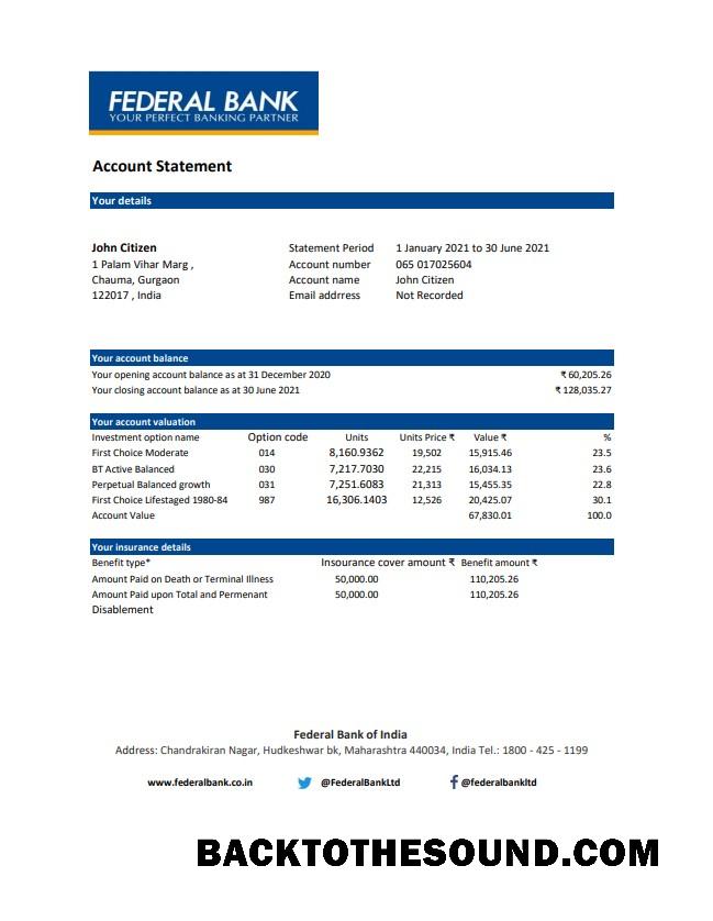 İndir Hindistan Federal Banka Hesap Özeti easy to fill in .XLS and .PDF Dosya Format Örnek şablon