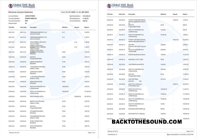 Gerçekçi İndir Hindistan Global Ime Banka Hesap Hesap Özeti Word and PDF Şablon, 2 pages Örnek