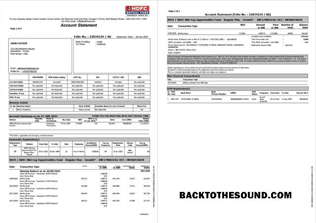 Düzenlenebilir İndir Hindistan HDFC Banka Hesap Hesap Özeti Word and PDF Şablon, 2 pages Örnek