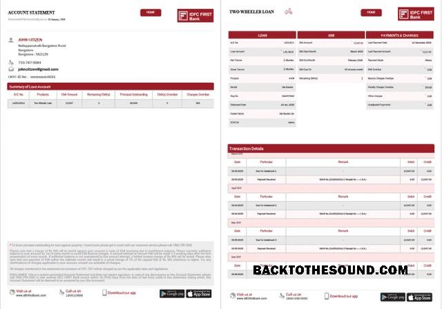 Yüksek Kalite İndir Hindistan IDFC First Banka Limited Hesap Hesap Özeti Word and PDF Şablon, 2 pages Örnek