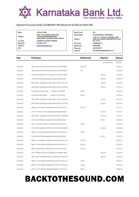 İndir Hindistan Karnataka Banka Hesap Özeti for Hesap Word and PDF Örnek örnek