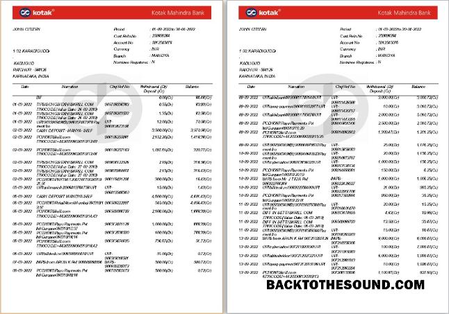 Gerçekçi İndir Hindistan Kotak Mahindra Banka Hesap Özeti Şablon, Word and PDF Format, 7 pages Örnek