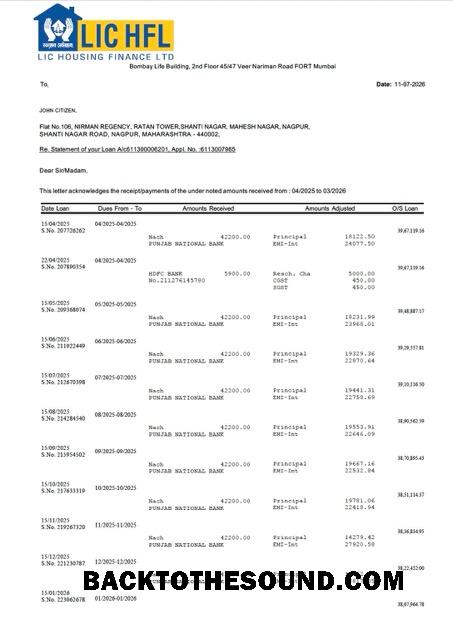 İndir Hindistan LIC Housing Finans Hesap Özeti of Hesap Word and PDF Örnek ön izleme