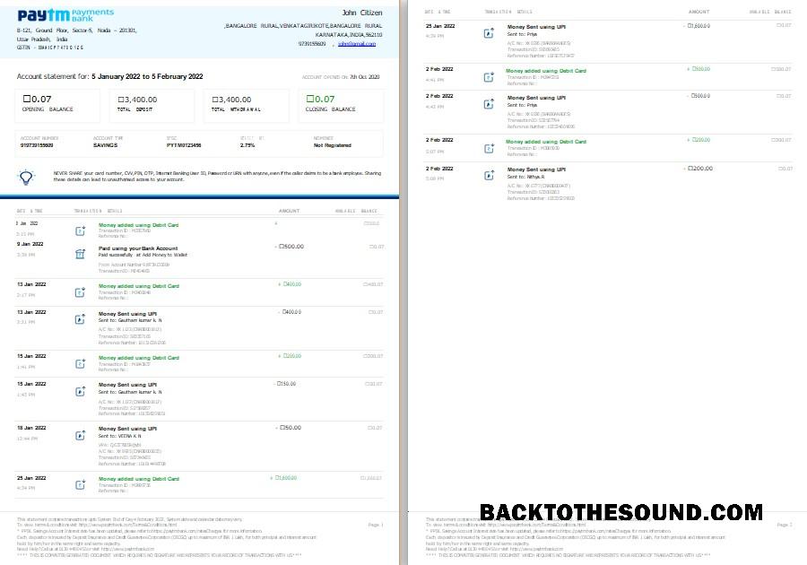 Premium İndir Hindistan Paytm Payments Banka Hesap Özeti Şablon, Word and PDF Format, 2 pages, Sürüm 2 Örnek