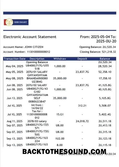 İndir Hindistan RBB Smart Banka electronic Hesap Hesap Özeti Word and PDF Örnek ön izleme