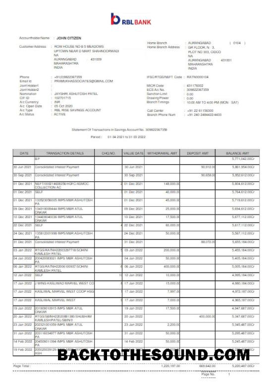 İndir Hindistan RBL Banka Hesap Özeti Word and PDF scr Örnek taslak