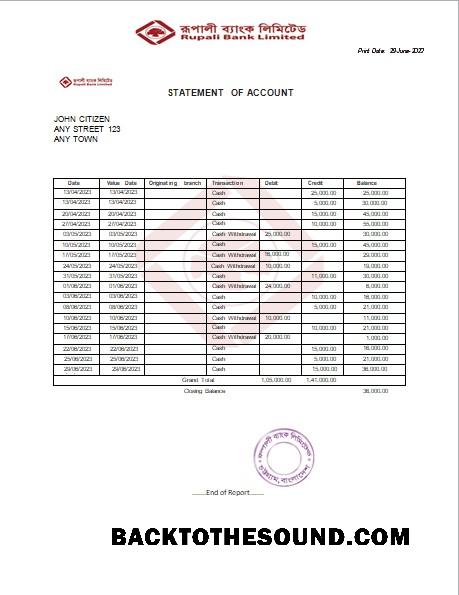 İndir Hindistan Rupali Limited Sahte Banka Hesap Özeti Word and PDF Örnek ön izleme