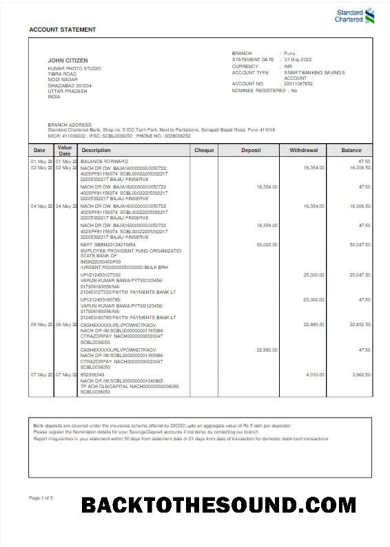 İndir Hindistan standart Chartered Banka Hesap Özeti Word and PDF scr Örnek şablon