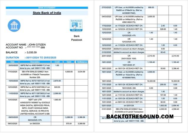 Yüksek Kalite İndir Hindistan State Banka of Hindistan Banka Hesap Özeti Word and PDF Şablon, 2 pages Örnek