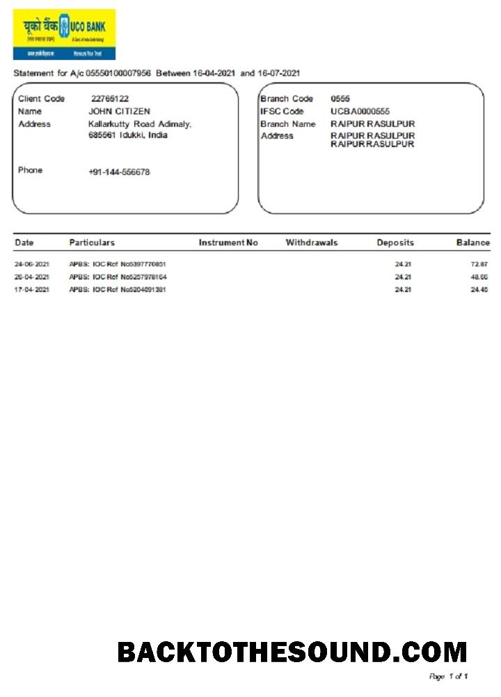 İndir Hindistan UCO Banka Hesap Özeti in Word and PDF Format Örnek taslak