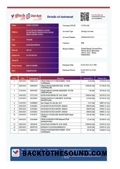 Yüksek Kalite İndir Hindistan birlik Banka of Hindistan Hesap Hesap Özeti Word and PDF Şablon, Sürüm 3 Örnek