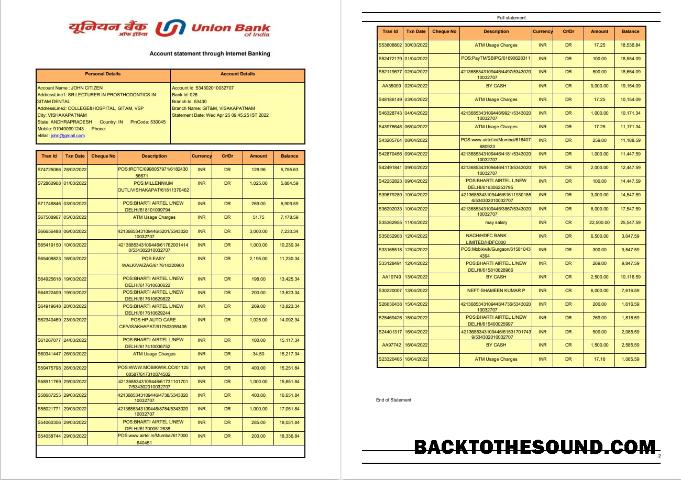 İndir Hindistan birlik Banka of Hindistan Banka Hesap Özeti, 2 pages Örnek tasarım