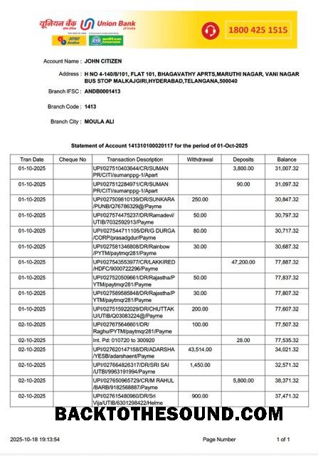 İndir Hindistan birlik Banka of Hindistan Hesap Özeti of Hesap Word and PDF Örnek taslak