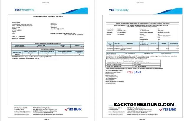 Premium İndir Hindistan Yes Banka Hesap Hesap Özeti Word and PDF Şablon, 2 pages Örnek