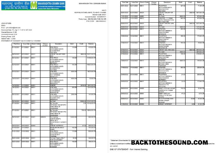 İndir Indian Maharashtra Banka Hesap Özeti 2 pages.PDF Örnek tasarım