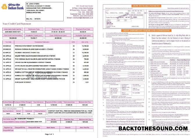 İndir Indian Banka Kredi Kart Hesap Özeti 2 pages Örnek ön izleme