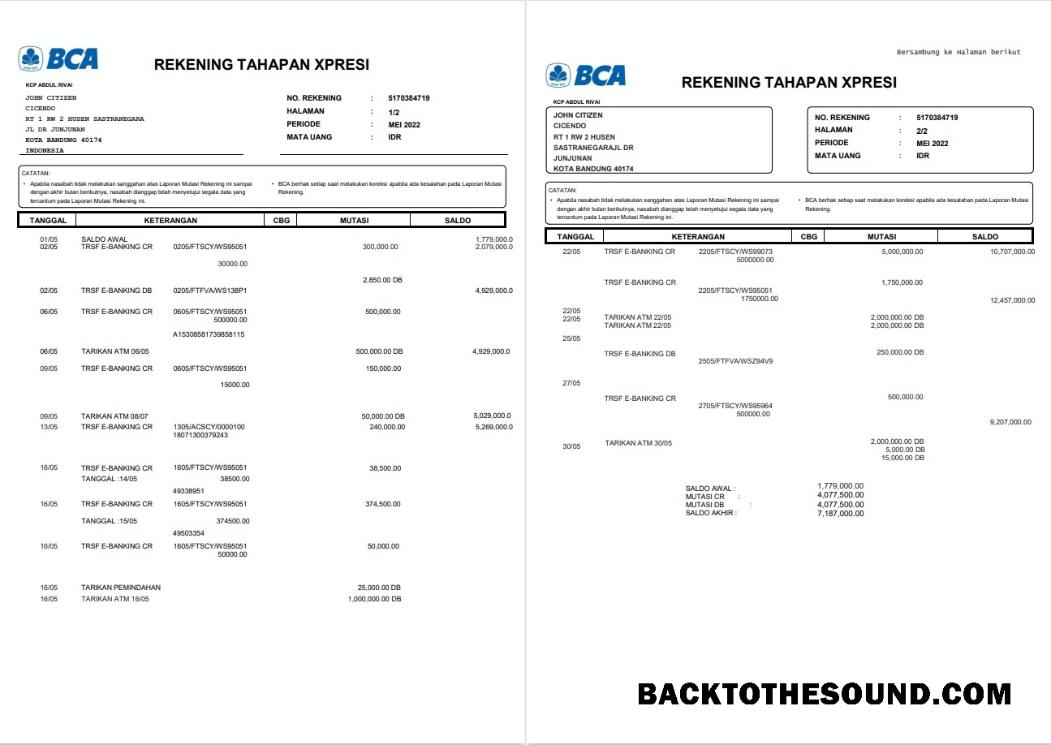 İndir Endonezya BCA Banka Hesap Özeti 2 pages Örnek şablon