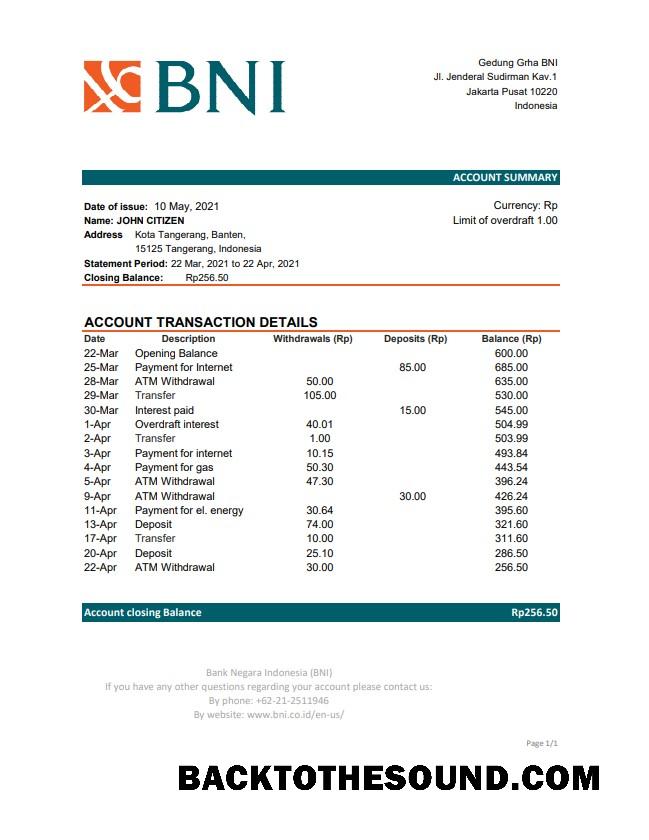 İndir Endonezya Banka Negara Endonezya (BNI) Excel Örnek taslak
