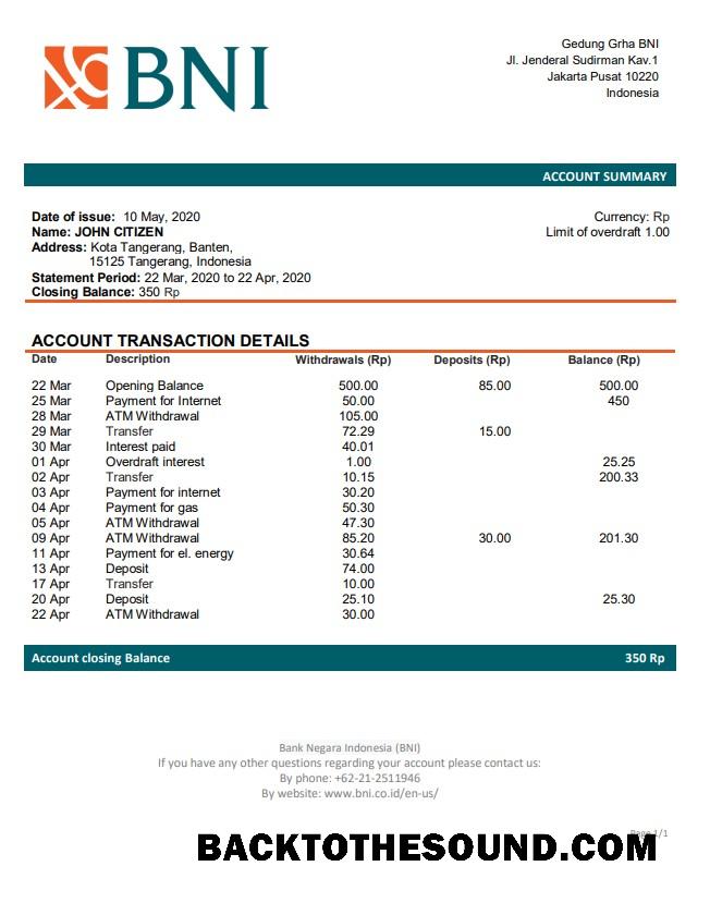 İndir Endonezya Banka Negara Endonezya (BNI) Örnek şablon