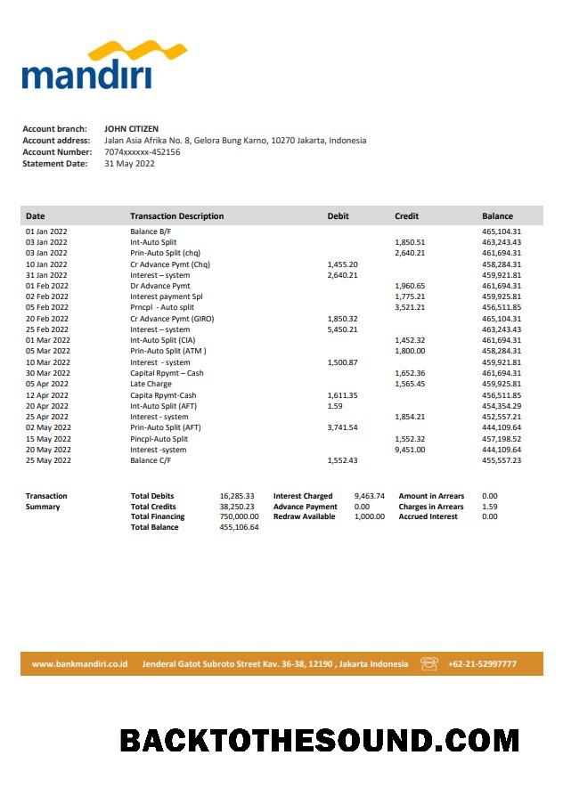 İndir Endonezya Mandiri Banka Hesap Özeti Örnek tasarım