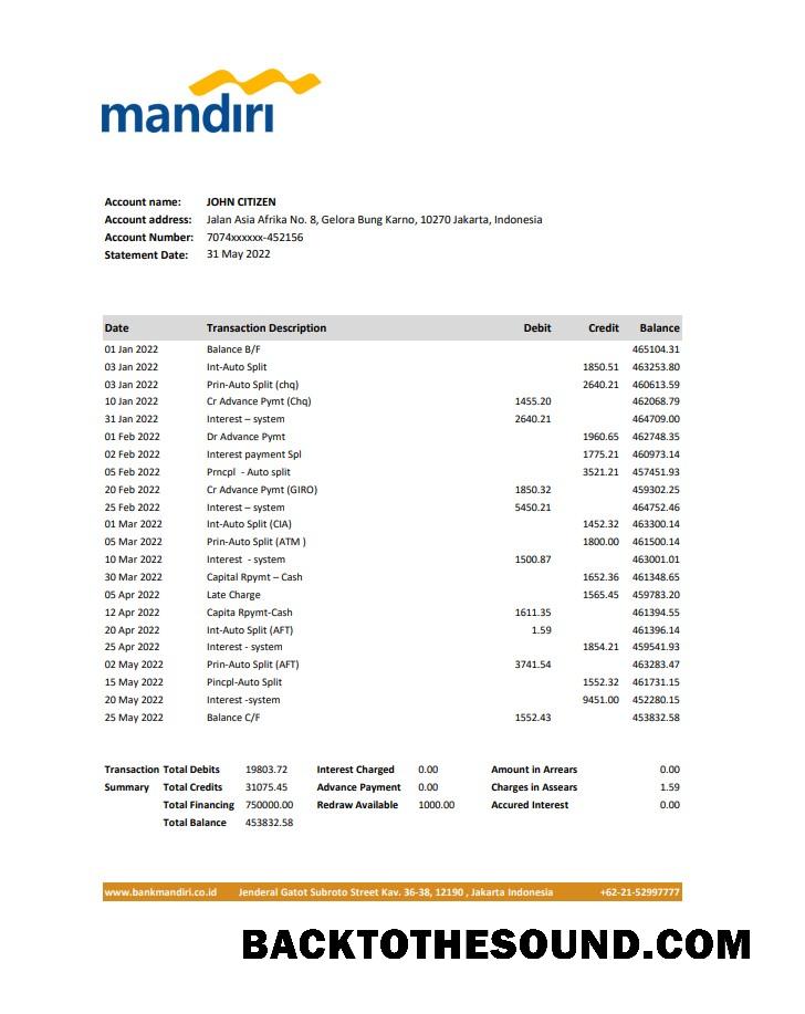 İndir Endonezya Mandiri Banka Hesap Özeti XLS Örnek tasarım