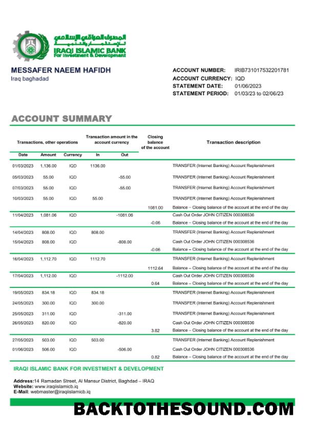 İndir Irak Islamic Banka For Yatırım & geliştirme Banka Hesap Özeti Excel and PDF Örnek örnek