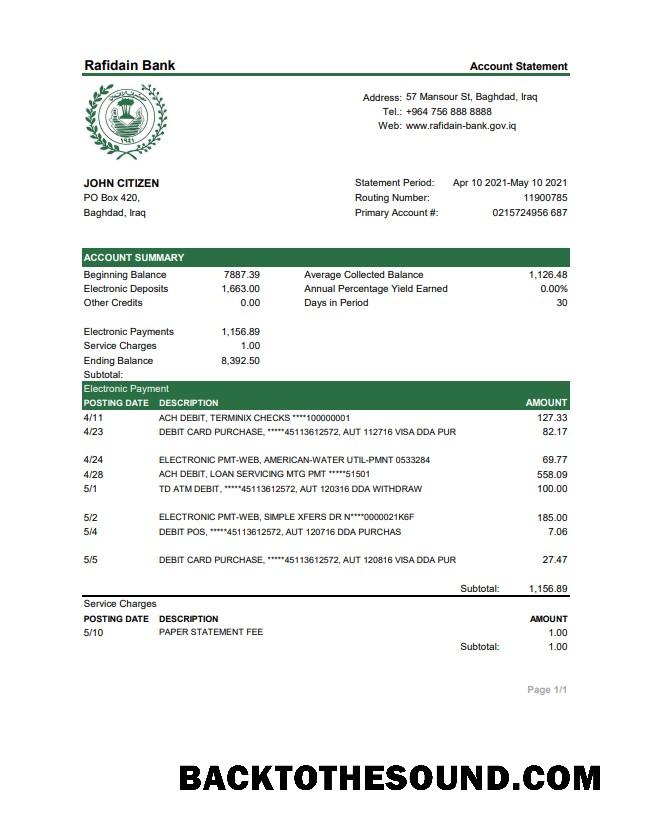 İndir Irak Rafidain Banka Hesap Özeti in .XLS and .PDF Dosya Format Örnek taslak