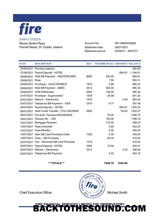 İndir İrlanda Fire Financial Services Limited Excel Örnek örnek