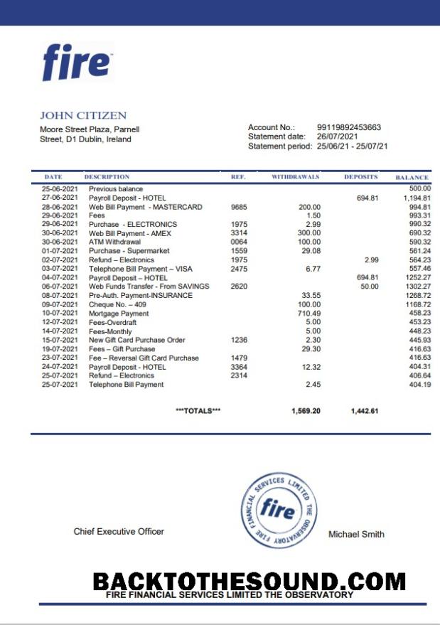 İndir İrlanda Fire Financial Services Limited Word Örnek şablon