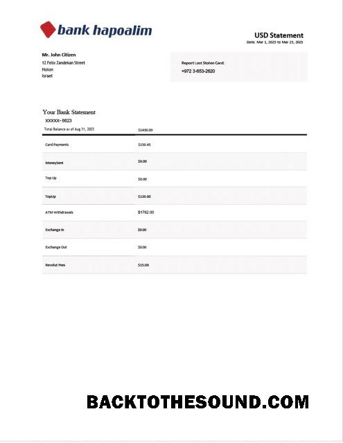 İndir İsrail Banka Hapoalim Banka Hesap Özeti Word and PDF Örnek örnek