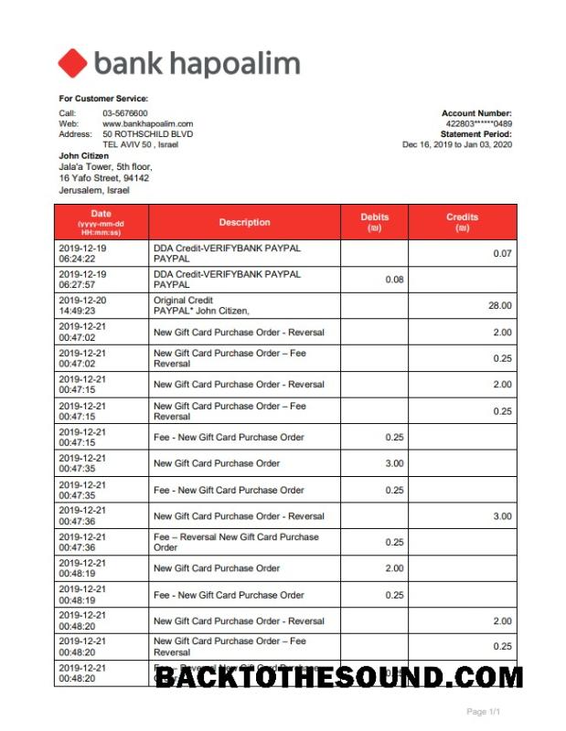 İndir İsrail Banka Hapoalim Banka Hesap Özeti Örnek örnek