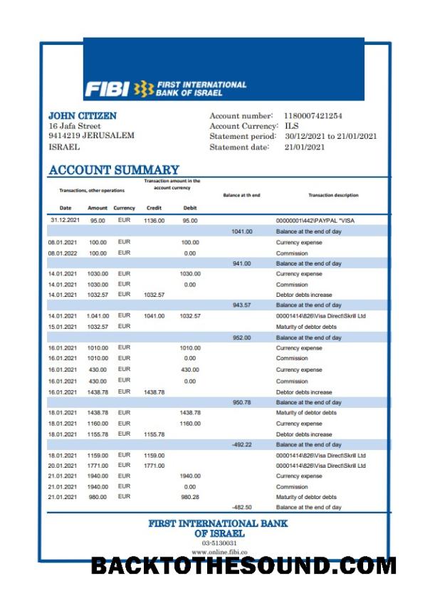 İndir İsrail First uluslararası Banka of İsrail Banka Hesap Özeti easy to fill in Excel and PDF Format Örnek örnek