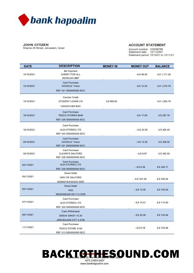 İndir İsrail Hapoalim Banka Hesap Özeti Örnek örnek