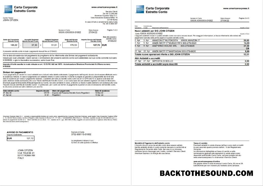 İndir İtalya American Express Amex Kart Hesap Özeti 3 pages Örnek örnek