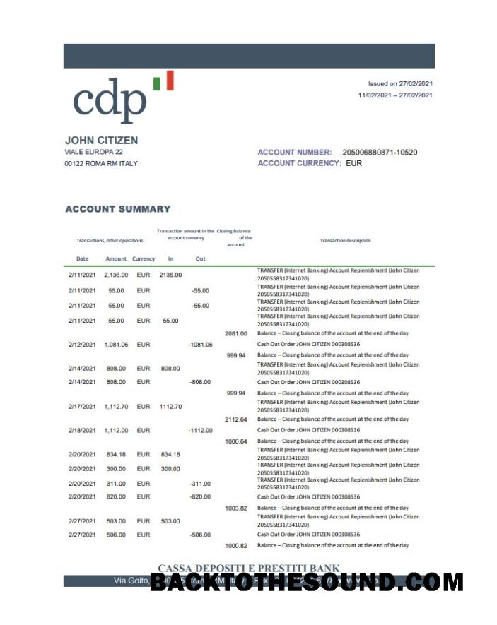 İndir İtalya Cassa Depositi e Prestiti Banka Hesap Özeti easy to fill in .XLS and .PDF Dosya Format Örnek ön izleme