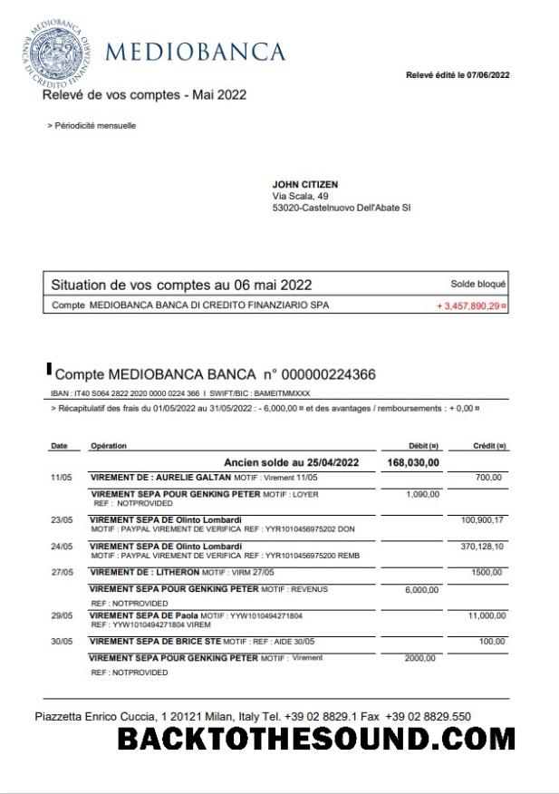 İndir İtalya Mediobanca Banka Hesap Özeti Örnek taslak