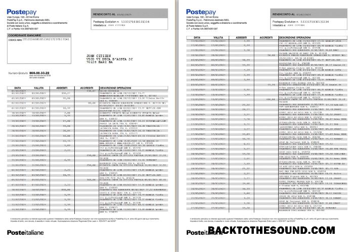 Düzenlenebilir İndir İtalya Postepay Evolution (Poste Italiane) Kart Hesap Özeti Şablon, 7 pages scr Örnek