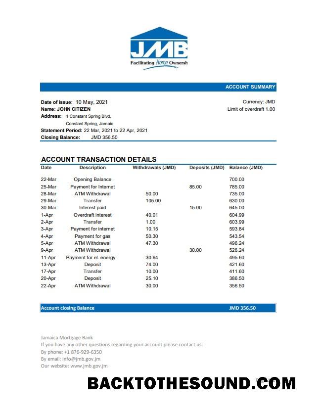 İndir Jamaika İpotek Banka Hesap Özeti easy to fill in Excel and PDF Format Örnek taslak