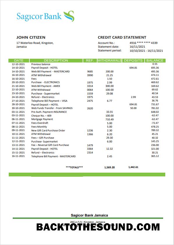Yüksek Kalite İndir Jamaika Sagicor Banka Hesap Özeti Şablon, Word and PDF Format (.doc and .PDF) Örnek