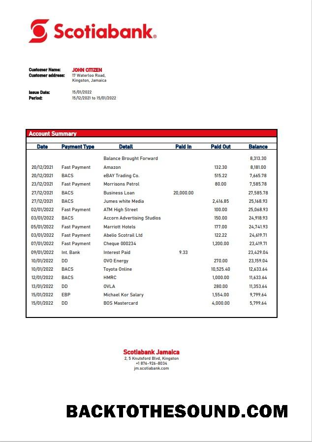 İndir Jamaika Scotiabank Hesap Özeti Örnek örnek