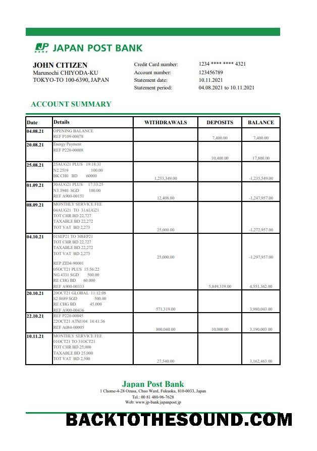 İndir Japonya Post Banka Hesap Özeti easy to fill in Excel and PDF Format Örnek taslak