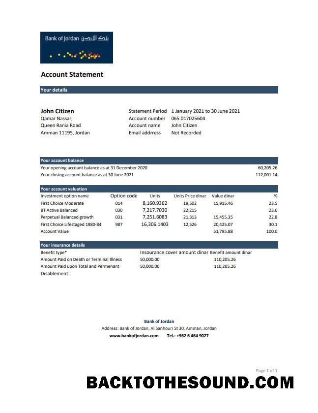 İndir Ürdün Banka of Ürdün Banka Hesap Özeti easy to fill in .XLS and .PDF Dosya Format Örnek tasarım